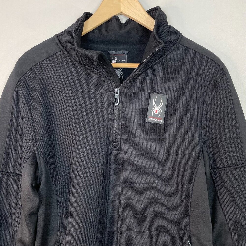 Spyder Sweater Small Ourbound 1/4-Zip Pullover Black Long Sleeve Men's - Picture 2 of 12